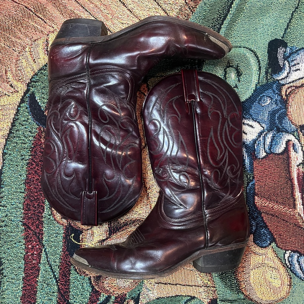 Boulet Classic Western Leather Boots Dark Burgundy Steel Cap Toes